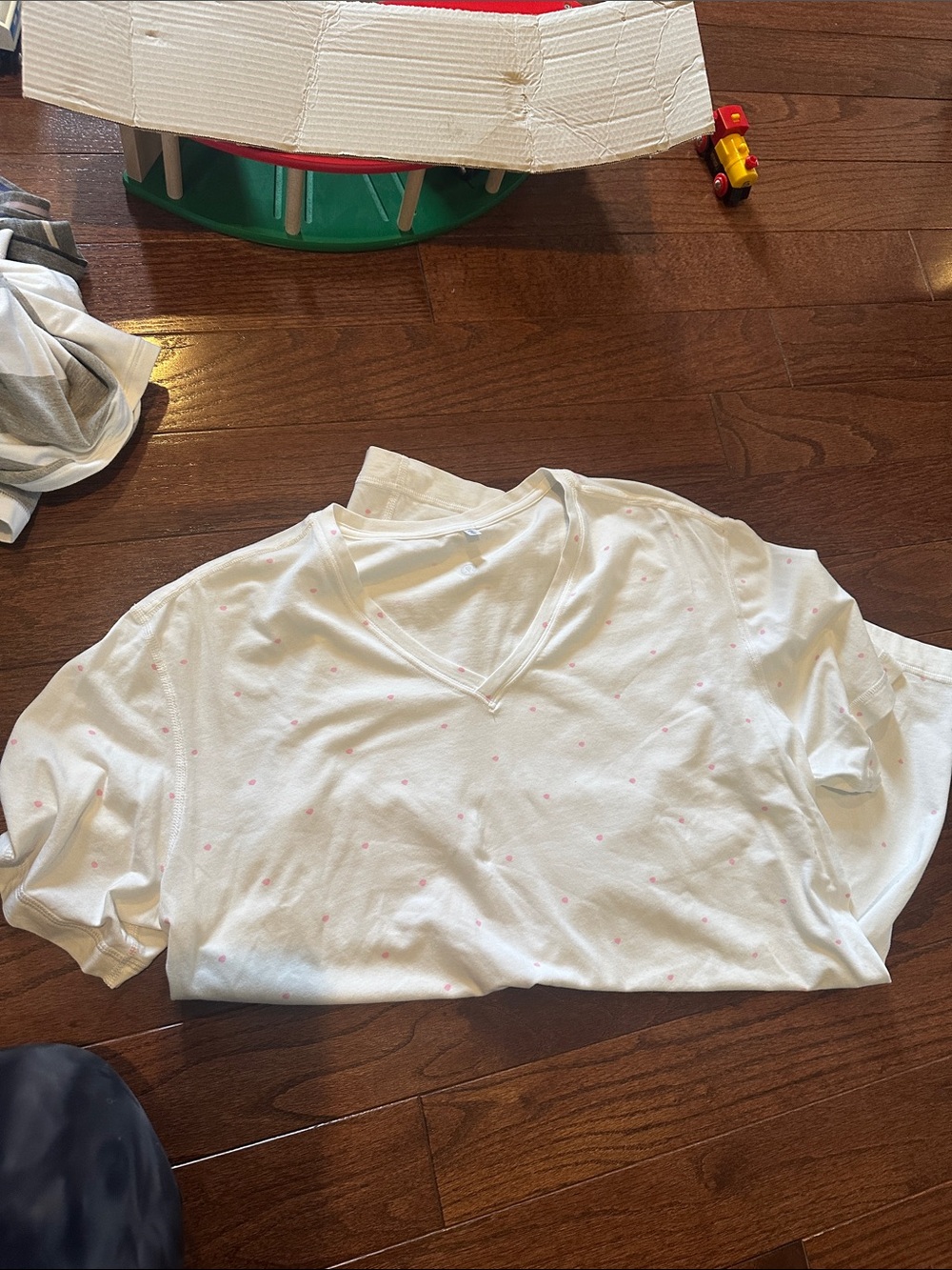 lululemon athletica White V-Neck Tee with Pink Dot Print